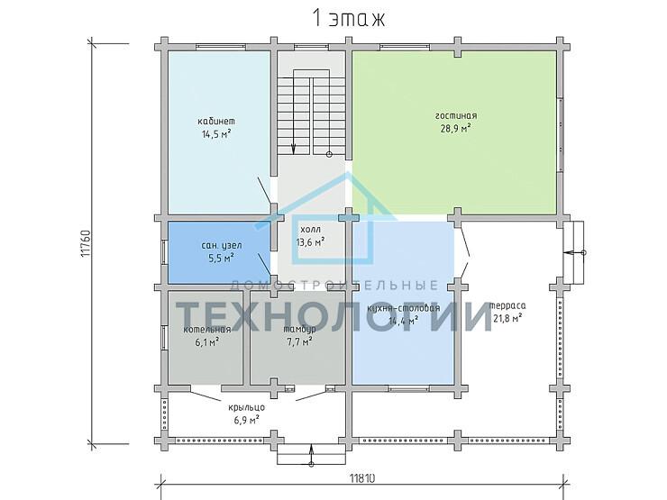 Дом шале из бруса в полтора этажа 12х12 с котельной Тана